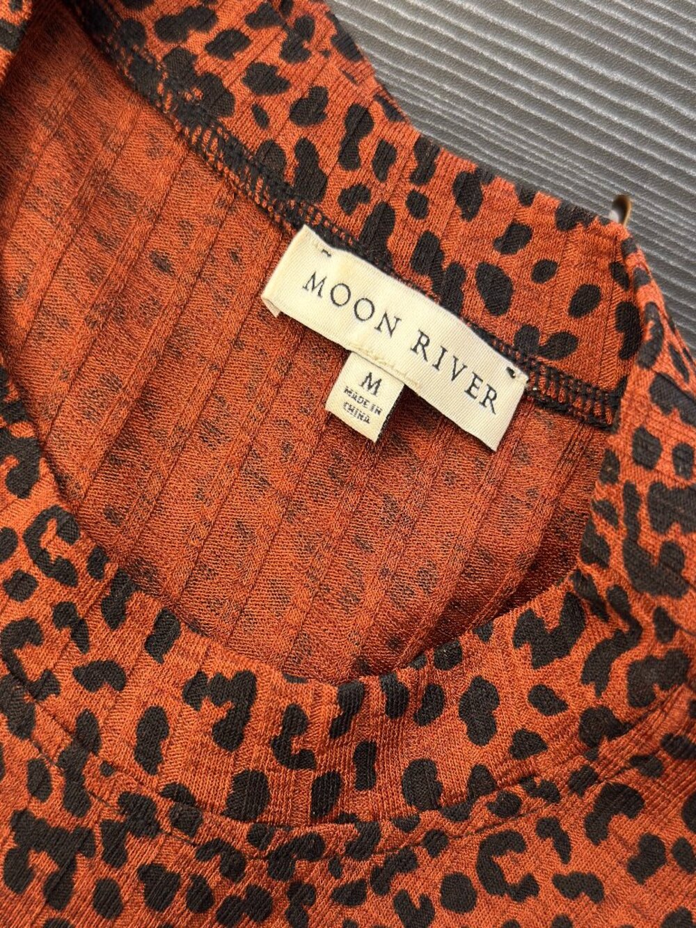 Moon River Rust Leopard Puff-Sleeve Top - Picture 3 of 3